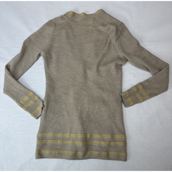 Tory Burch Cardigan Merino Wool Preppy Classic Beige Yellow Gold Button Women XS - Picture 2 of 7